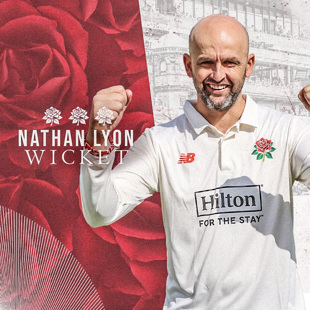 GREAT GRAB GARRY! 👏 @NathLyon421 strikes as he dismisses Compton with a brilliant caught and bowled delivery! 91-2 (32.3) Watch LIVE on #LancsTV! 💻➡ bit.ly/LANvsKEN4 🌹 #RedRoseTogether