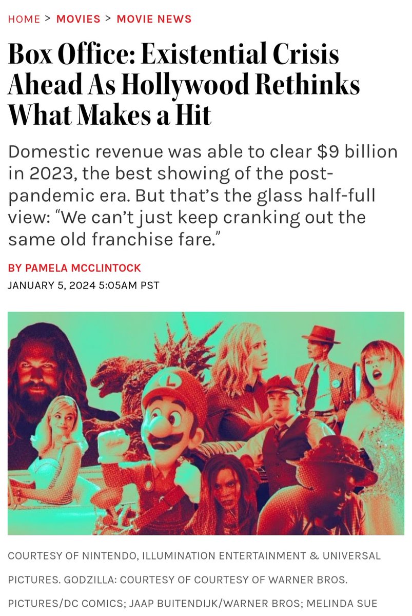 Hollywood-'Urk 2023 was such a bad year for us, we need to rethink what makes a hit...hey Larry what makes a hit?'

Larry Fink-'DEI on major franchises'

Hollywood-'Thanks Larry'

*Continues doing the same thing*