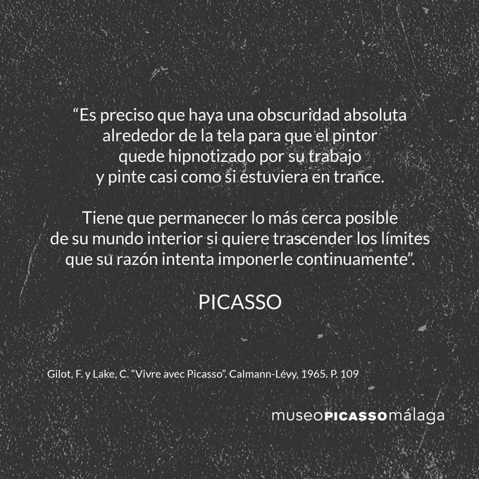 Cuando la luz disminuía, #Picasso dirigía dos focos hacia la tela, delimitando así su espacio creativo. #museopicassomálaga #CitasPicasso #PabloPicasso #pintura #arte #creación