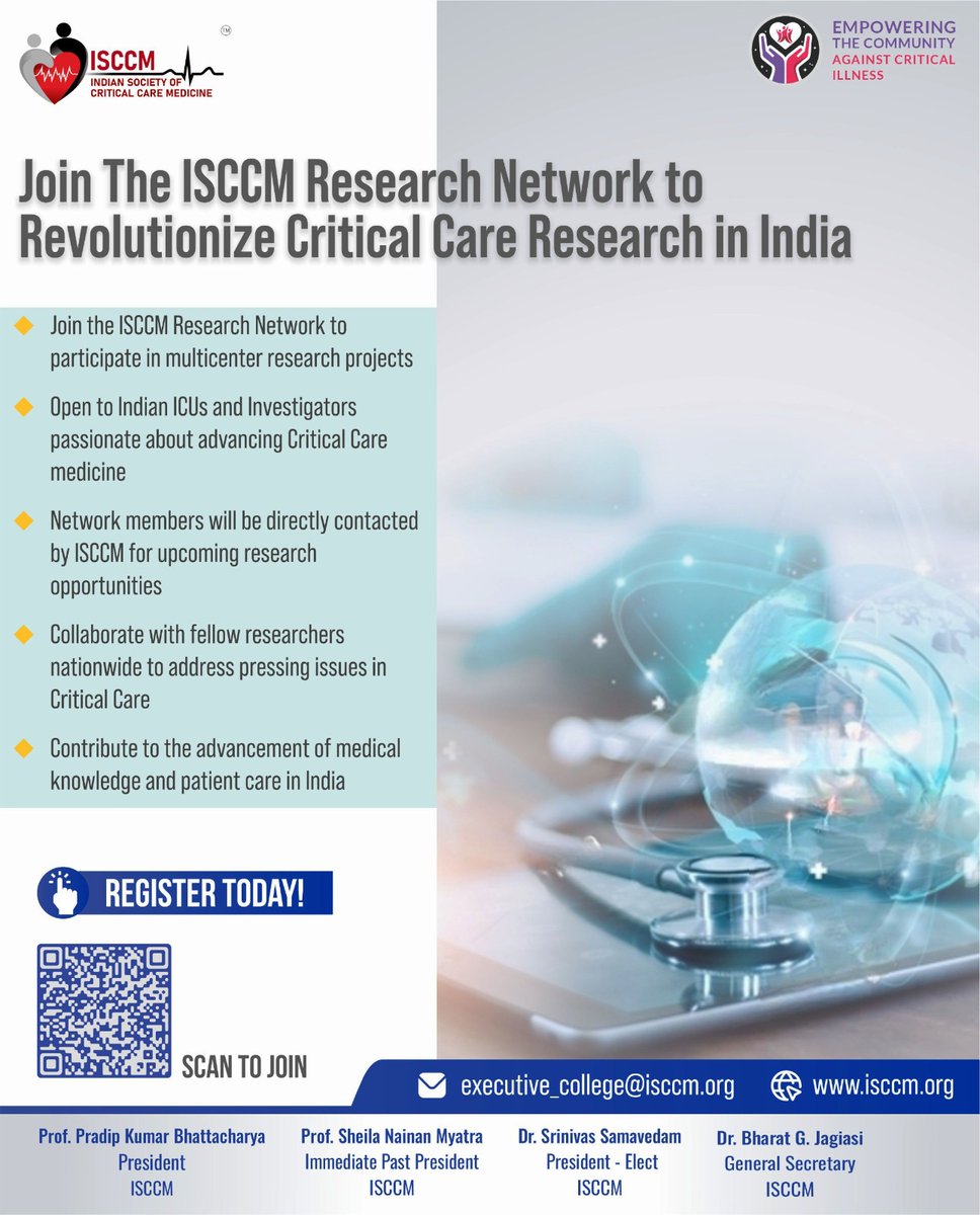 Join the ISCCM Research Network: Revolutionize Critical Care Research in India Register Today!: docs.google.com/forms/d/e/1FAI… #isccm #researchnet #register
