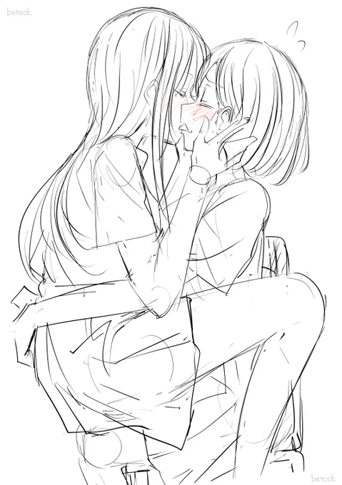 対面でキスするラフです 