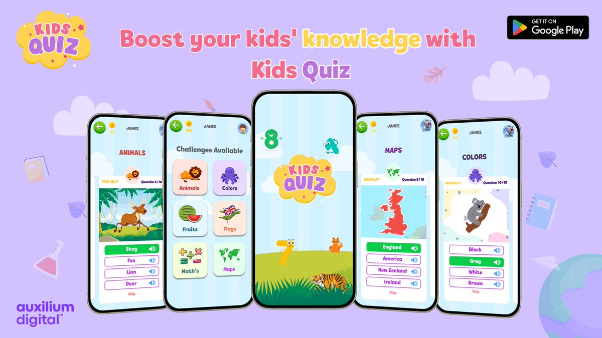 Introducing KidsQuiz App Name
Parents! Are you ready to make learning fun for your kids

Download : play.google.com/store/apps/det…

#kidsquiz #educationalapps #learningisfun #downloadnow #auxilium #auxiliumdigital #kids #kidsactivities #kidsfun #kidslearning #kidslife #learning #learn