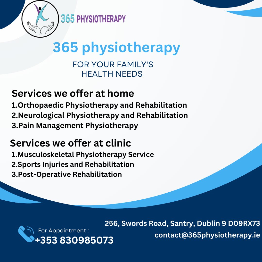 Home visit physiotherapy is the treatment of injury, disease and disorders through exercise, massage, manipulation & dry needling.
#365physiotherapy 
#physionearme
#physiotherapynearme
#Sportsphysio
#Sportsphysiotherapy
#PhysioSport
#Nearmephysiotherapy
#Physiotherapyclosetome