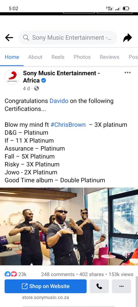 Davido's Certifications IF Gold in USA (500,000 units), Canada (40,000) Diamond (11x Platinum) in South Africa (220K) FALL Platinum in USA (1 million), Canada (80K) Silver in the UK (200K) Gold in France (100K) 5x Platinum in South Africa (100K) UNAVAILABLE Silver in…