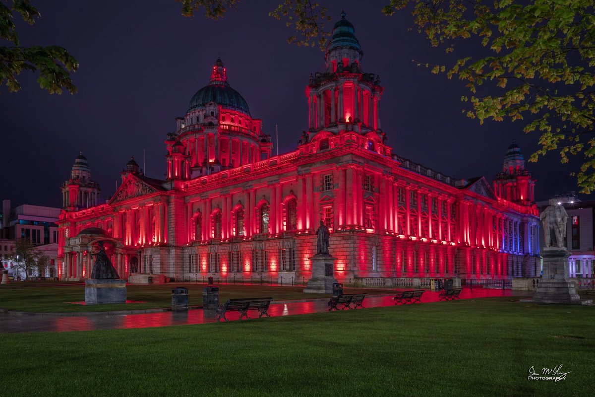 Belfast City Hall lit up in red for May Day. Taken on 1st May but from BCC website I believe tonight will be the same. <a href="/bbcniweather/">BBC NI Weather</a> <a href="/barrabest/">Barra Best</a> <a href="/angie_weather/">angie phillips</a> <a href="/WeatherCee/">Cecilia Daly</a> <a href="/Louise_utv/">Louise Small</a> <a href="/WeatherAisling/">Aisling Creevey</a> <a href="/belfastcc/">Belfast City Council</a> <a href="/VisitBelfast/">Visit Belfast</a> <a href="/BelTel/">Belfast Telegraph</a> <a href="/itvweather/">ITV Weather</a> <a href="/utv/">UTV</a>
