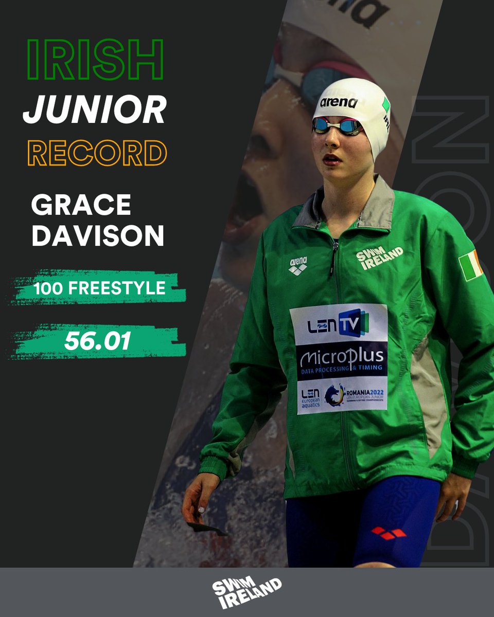 ‼️‼️ 𝗜𝗥𝗜𝗦𝗛 𝗥𝗘𝗖𝗢𝗥𝗗 𝗔𝗟𝗘𝗥𝗧 ‼️‼️ Congratulations to Grace Davison who has lowered her 100m Freestyle Irish Junior Record yet again! Grace broke her own record of 56.13, set just last month at the McCullagh International, at the Ulster Age Group and Senior…
