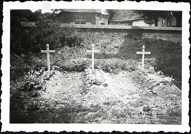 LancasterDV403's tweet photo. 24 June marks 80th anniversary of loss of Lancaster DV403 over Leulingham. Commemoration planned there. Five crew lost, 3 buried in the churchyard by Andre Schamp. Schamp's original graves & a pic from about 4 years ago. @CWGC #617squadron #Lancasters @IntBCC DM for info https://t.co/N2wueGdtLn