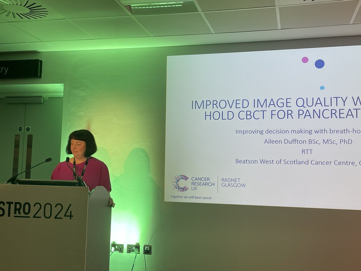 Fantastic work from @aileen_duffton on the impact of image quality in pancreatic cancer RT decision making for #RTTs. Great to have such strong representation from our  @RadNetCRUKGla radiographer team in the proffered paper sessions @ProfAJChalmers @Beatson_Charity