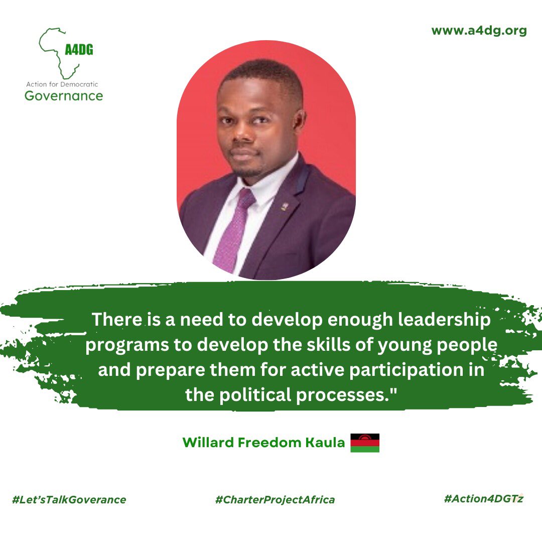Jambo..!

We’ve @wfkaula in #Let’sTalkGovernance. Willard is a Technical Program Officer from Action Aid Malawi. Here are some of his Quotes from our Regional Dialogue on the SADC principles & guidelines for democratic elections, A space for young people.

#CharterProjectAfrica.