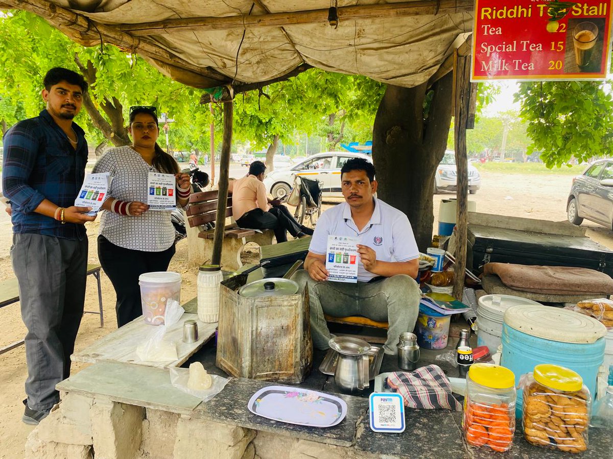 LSL's IEC team is conducting a Shop-to-Shop awareness campaign in sector 46 market areas, emphasizing waste segregation. They're educating on the importance of separate bins for wet and dry waste and verifying its implementation.