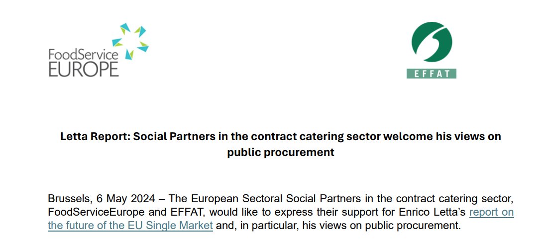 FoodServiceEU's tweet image. Our social partner @EFFAT_org and we support @EnricoLetta's views on #PublicProcurement!

Over-reliance on the cheapest bid sacrifices quality, sustainability, innovation &amp;amp; social value.  

A shift in mindset is needed!

Full statement➡️tinyurl.com/4nrhe54d 

#EUSingleMarket