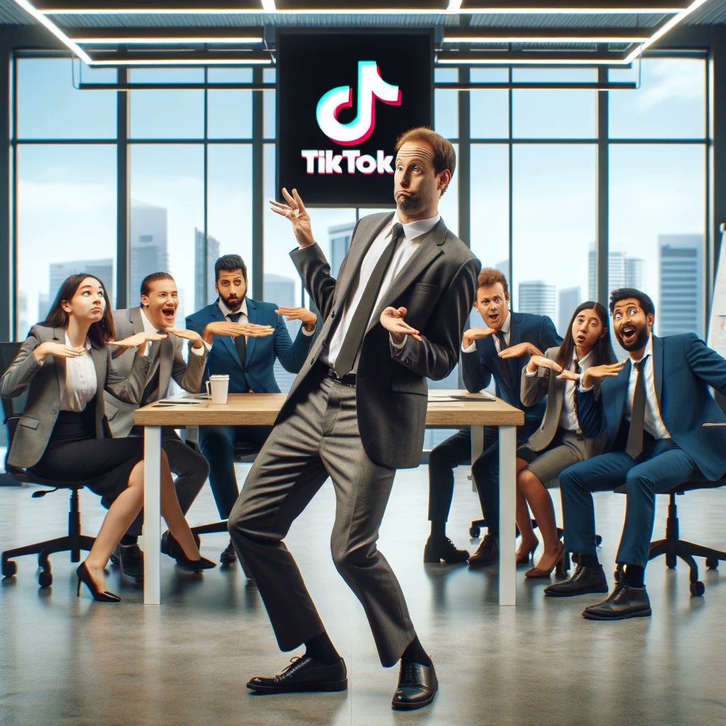 Bringing some fun to the office! 💼🕺 A businessman trying out a TikTok dance amidst puzzled colleagues. #OfficeHumor #TikTokMoments #CorporateCulture #DanceBrea