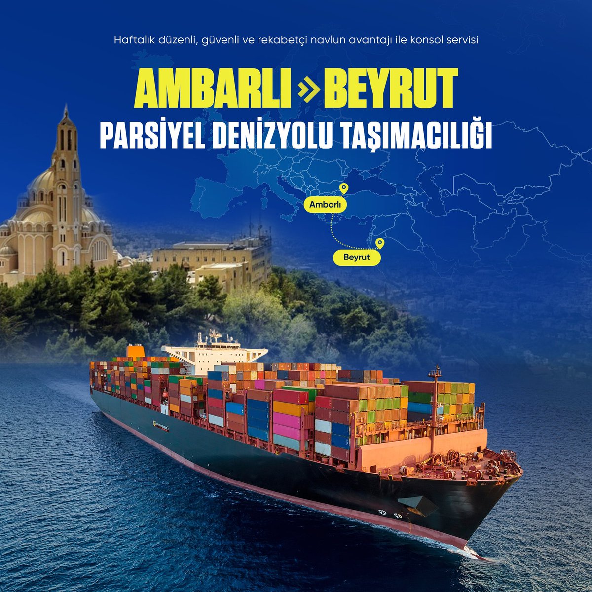 Parsiyel denizyolu konsol servisinde teknolojik, hızlı ve esnek çözümler ile Ambarlı - Beyrut arası ihracatınızda rekabetçi navlun avantajının farkını yaşayın.