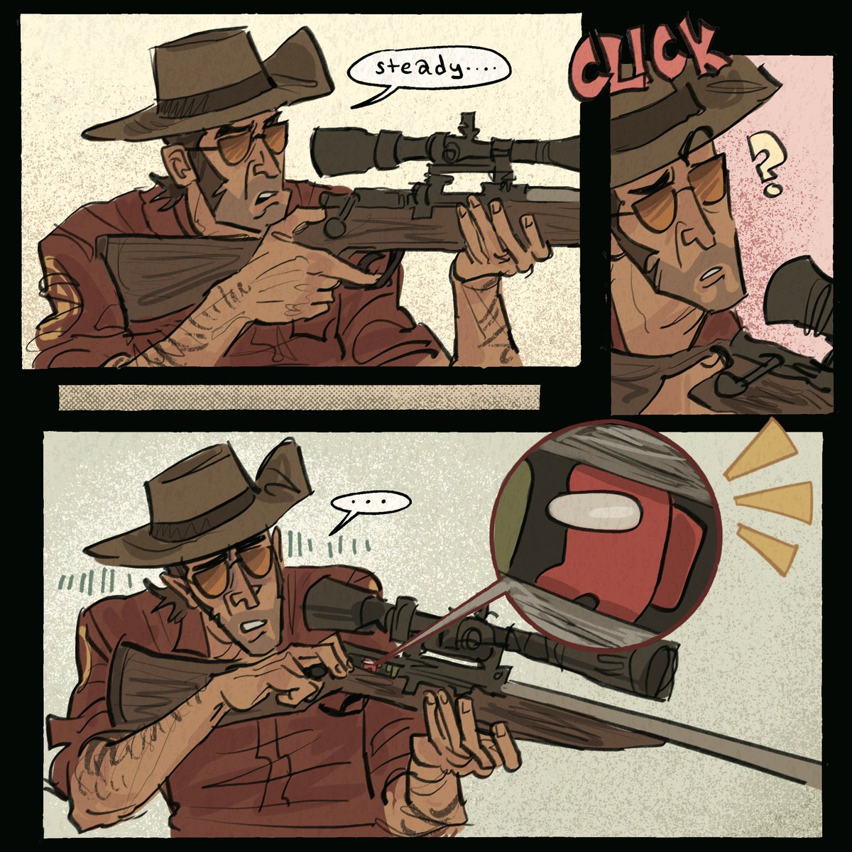 kofi request: “I would like sniper tf2 trying to load his sniper rifle but finding that instead of bullets, he has the tiniest amongi in his ammo spot, thank you” #tf2