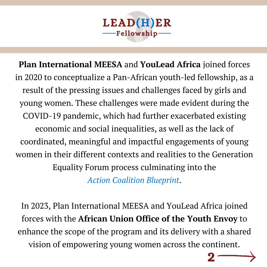 ✨The Lead(H)er Fellowship✨@LeadHerFellows A pan-African young women-led Fellowship that aims at supporting & providing young African women with the skills and knowledge to lead in the fields of politics, business, trade, & entrepreneurship, & peace and security #LeadHerFellows