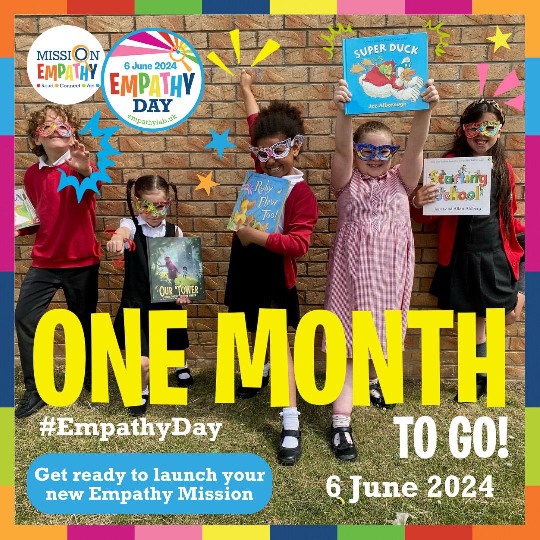 1 month to go until #EmpathyDay! RIGHT NOW you can:   ✅Get stuck into FREE resources for schools, libraries & Early Years ✅Download our Family & Caregiver Activity Pack ✅Plan your viewing for our online festival, Empathy Day Live!   More info: empathylab.uk/empathy-day