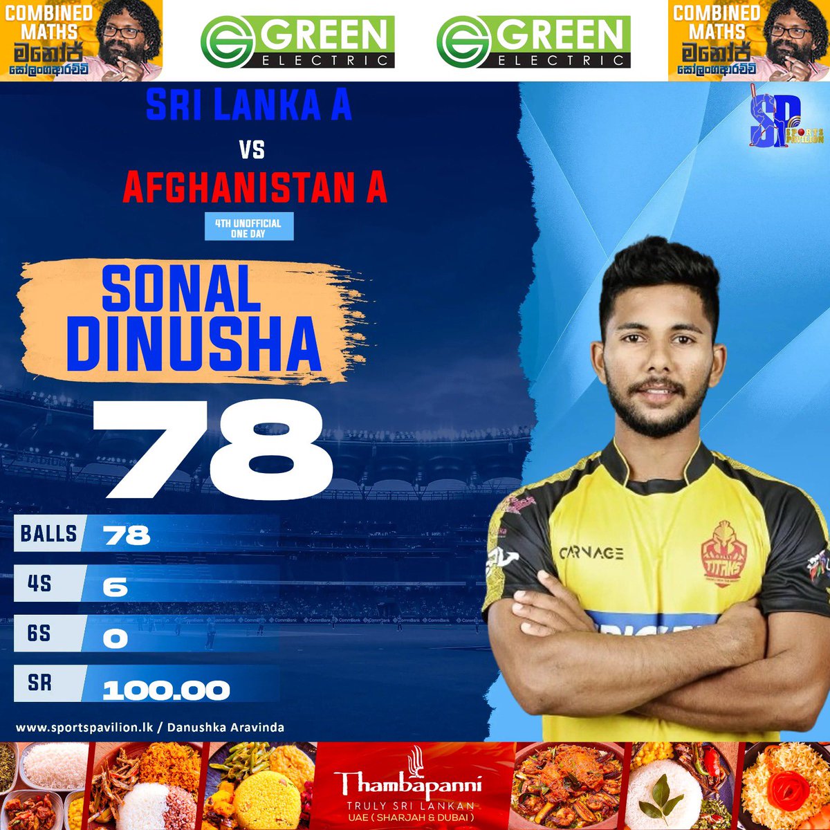 Top Performancers - Sri Lanka 'A' - 4th Unofficial One Day against Afganistan 'A' 

Nishan Madushka - 115 (127) 
Sonal Dinusha 78 (78) 

#sportspavilionlk #SriLankaA #AfghanistanA #danushkaaravinda