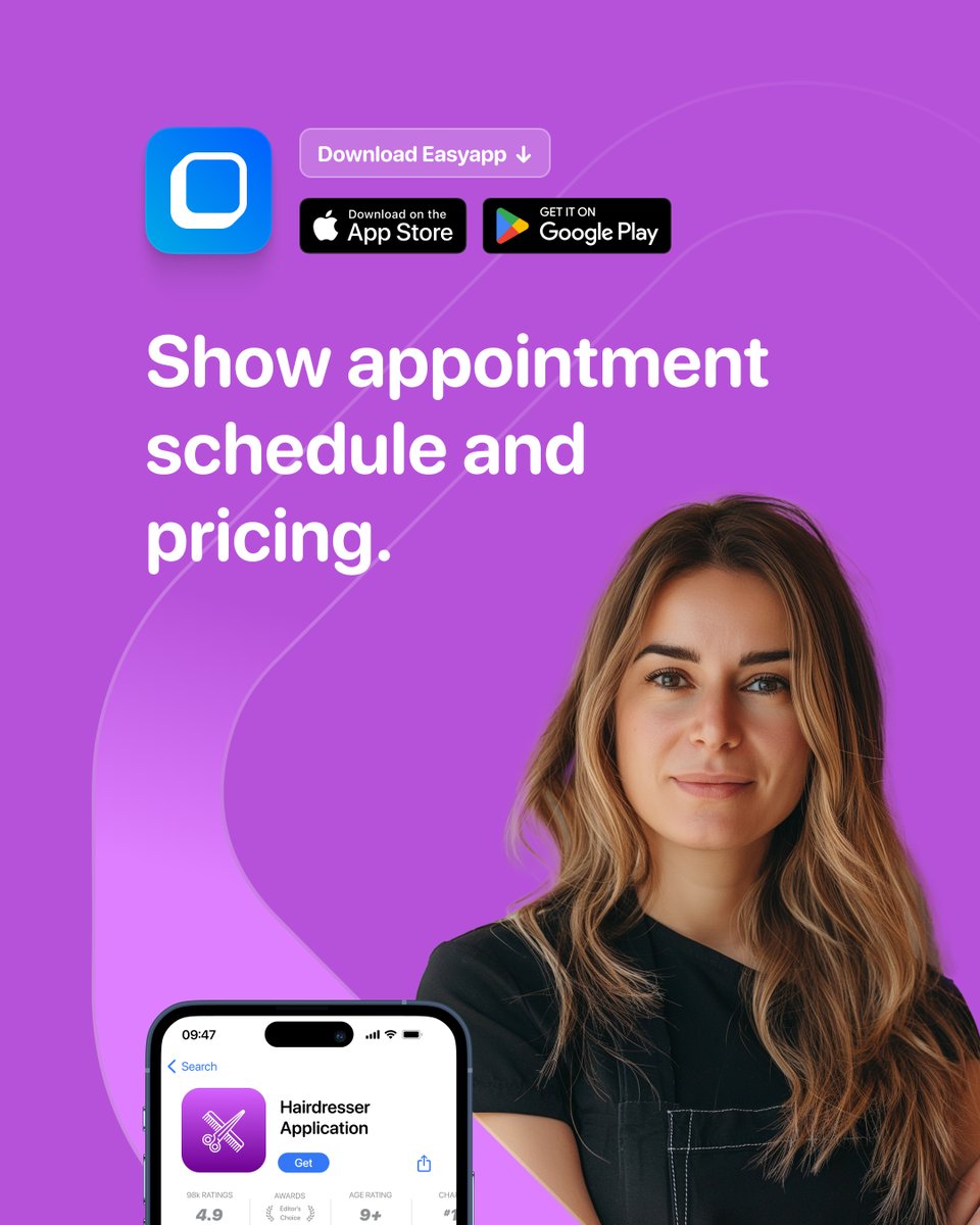 Show appointment schedule and pricing. #easytoapply 
#hairdresser

📲 Download Easyapp: easyapp.co/download/app