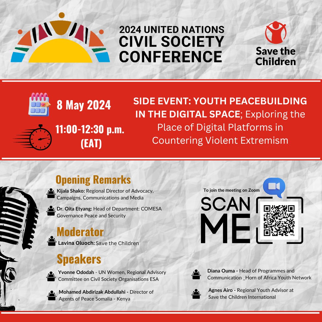 Excited for the youth peacebuilders out there! 

Join us for a special side event on youth peacebuilding in the digital space at the UN Civil Society Conference on May 8, 11-12:30 p.m. Let's harness the power of technology for peace! #YPS 

Meeting link > bit.ly/3xWiJGB