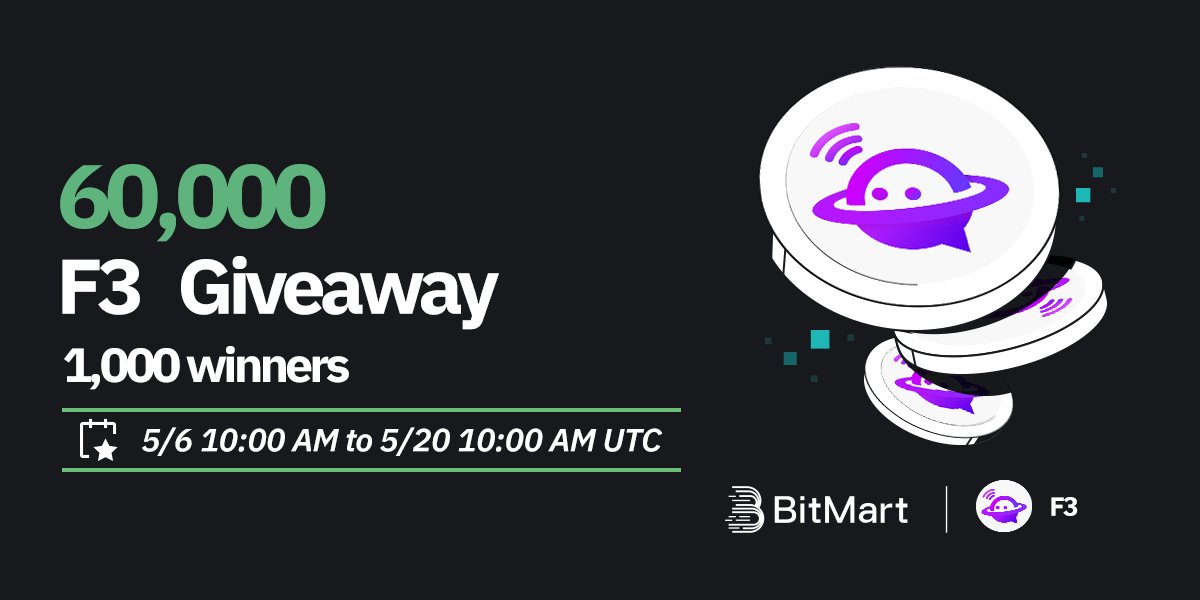 BitMart (@bitmartexchange) on Twitter photo 🌟 #BitMart X #F3 #Airdrop 🌟
1⃣Follow <a href="/BitMartExchange/">BitMart</a> & <a href="/BitMartResearch/">BitMart Research|$BMX HODLer</a> & <a href="/Friend3AI/">Friend3.AI</a>
2⃣Join t.me/BitMartExchange & t.me/friend3fam
3⃣RT & Tag 3 frds & Like
4⃣Fill in forms.gle/WsYdNvGo5BYzUQ…
🎁 1,000 winners / 60,000 $F3
Register 👉bitmart.com/en?r=VDpkjw 🌟 #BitMart X #F3 #Airdrop 🌟
1⃣Follow <a href="/BitMartExchange/">BitMart</a> & <a href="/BitMartResearch/">BitMart Research|$BMX HODLer</a> & <a href="/Friend3AI/">Friend3.AI</a>
2⃣Join t.me/BitMartExchange & t.me/friend3fam
3⃣RT & Tag 3 frds & Like
4⃣Fill in forms.gle/WsYdNvGo5BYzUQ…
🎁 1,000 winners / 60,000 $F3
Register 👉bitmart.com/en?r=VDpkjw