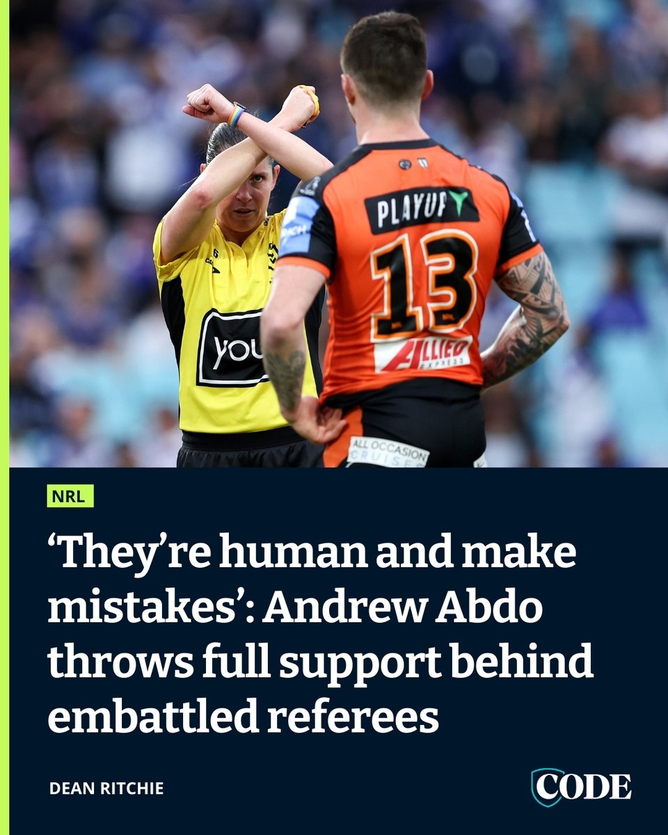 NRL CEO Andrew Abdo has thrown his support behind referees following the heavy criticism Kasey Badger faced from Wests Tigers fans after their game against the Bulldogs. DETAILS ▶️ bit.ly/4b4dUJJ