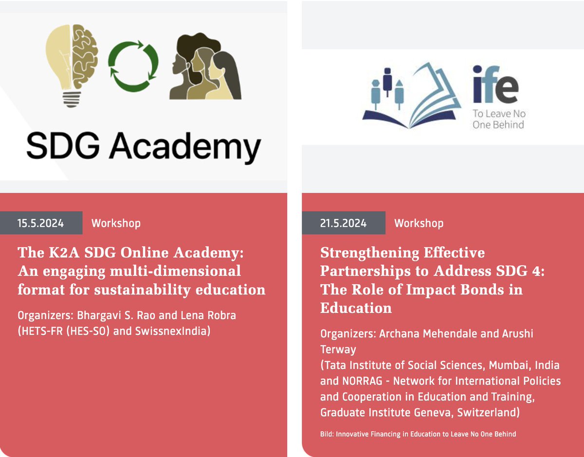 Please register 5 days in advance to the workshop you want to attend. The first two workshops start soon. >kfpe.scnat.ch/de/annual_conf… @swissnexindia @norrag @SDG_Academy @scnatCH @academies_ch @EADI @snsf_ch @CDEunibe @Guenther_ETH @ETH4D @CH_universities @SwissTPH @GlobalYAcademy