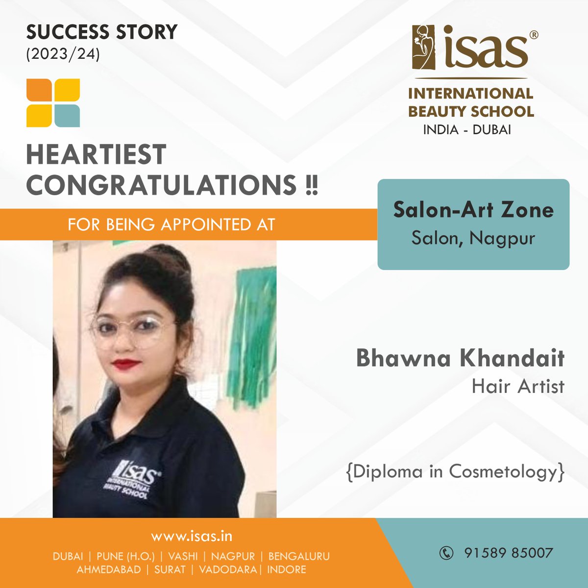 isas.in

#ISAS #studentplacement #studentsuccessstory #bestluck #beautyschool #hair #hairstyle #beauty #hairstyles #haircut #fashion #hairstylist #makeup #haircolor #love #congratulations #creativecareer #style #beautiful #balayage #barber #model #hairdresser