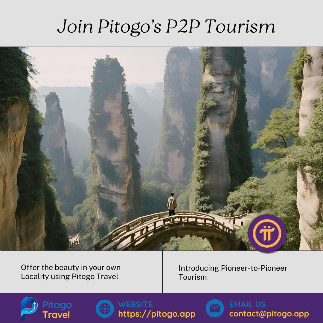 Envision yourself as the mastermind behind an itinerary. With P2P Tourism, you have the unparalleled chance to showcase the true essence of your region, providing travelers with an insider's perspective while earning rewards in Pi.

#PitogoTravel #P2PTourism  #EarnPi