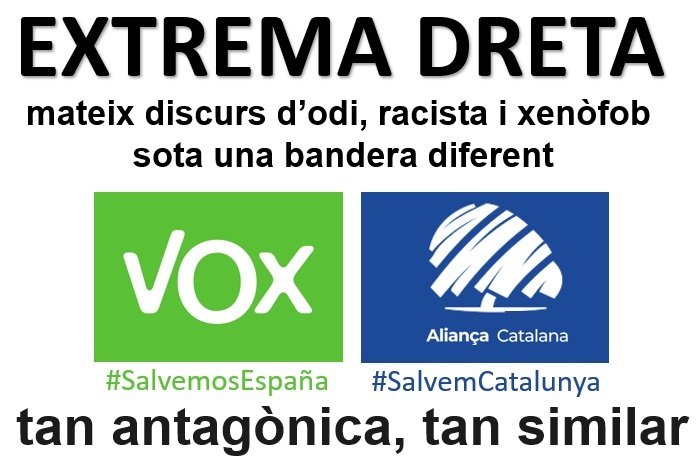 @CescOsona Gràcies per donar-me la raó. Només has posat les diferències com a nació. 
En xenofòbia, islamofòbia, ultracatolicisme, antifeminisme, antiagenda2030, economia neoliberal, privatització sanitat i ensenyament, defensa turisme massiu, defensa baixar impostos rics... SÓN EL MATEIX!