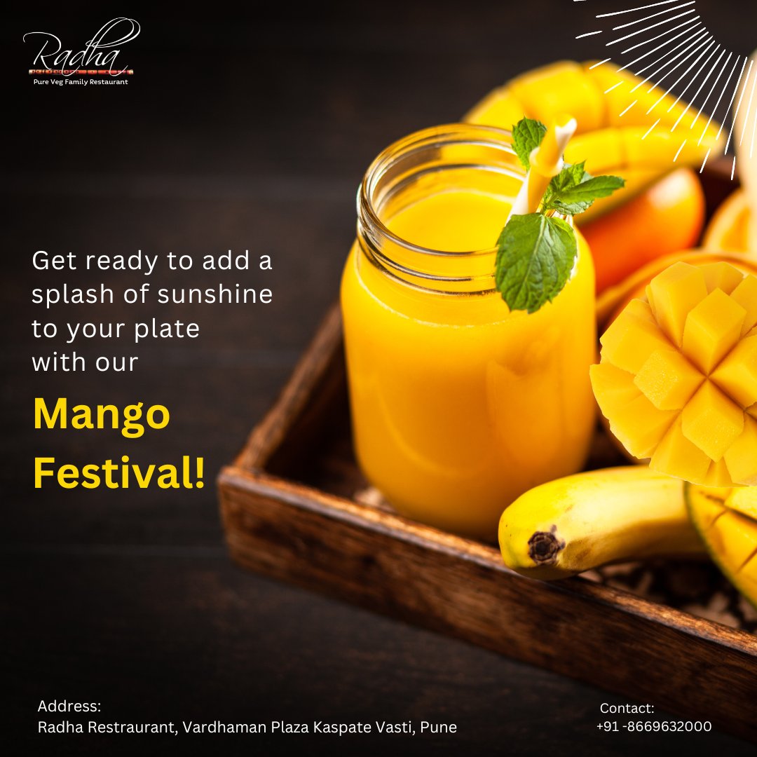 Brighten your plate with vibrant flavors at our Mango Festival! 🥭✨

Let the golden hues and succulent sweetness of this majestic fruit transport you to sun-kissed orchards and blissful summer days. 🍹
.
.
.
#RadhaHotel #Summer #Mango #IPLOffer #PredictToWin #CricketFever #mango