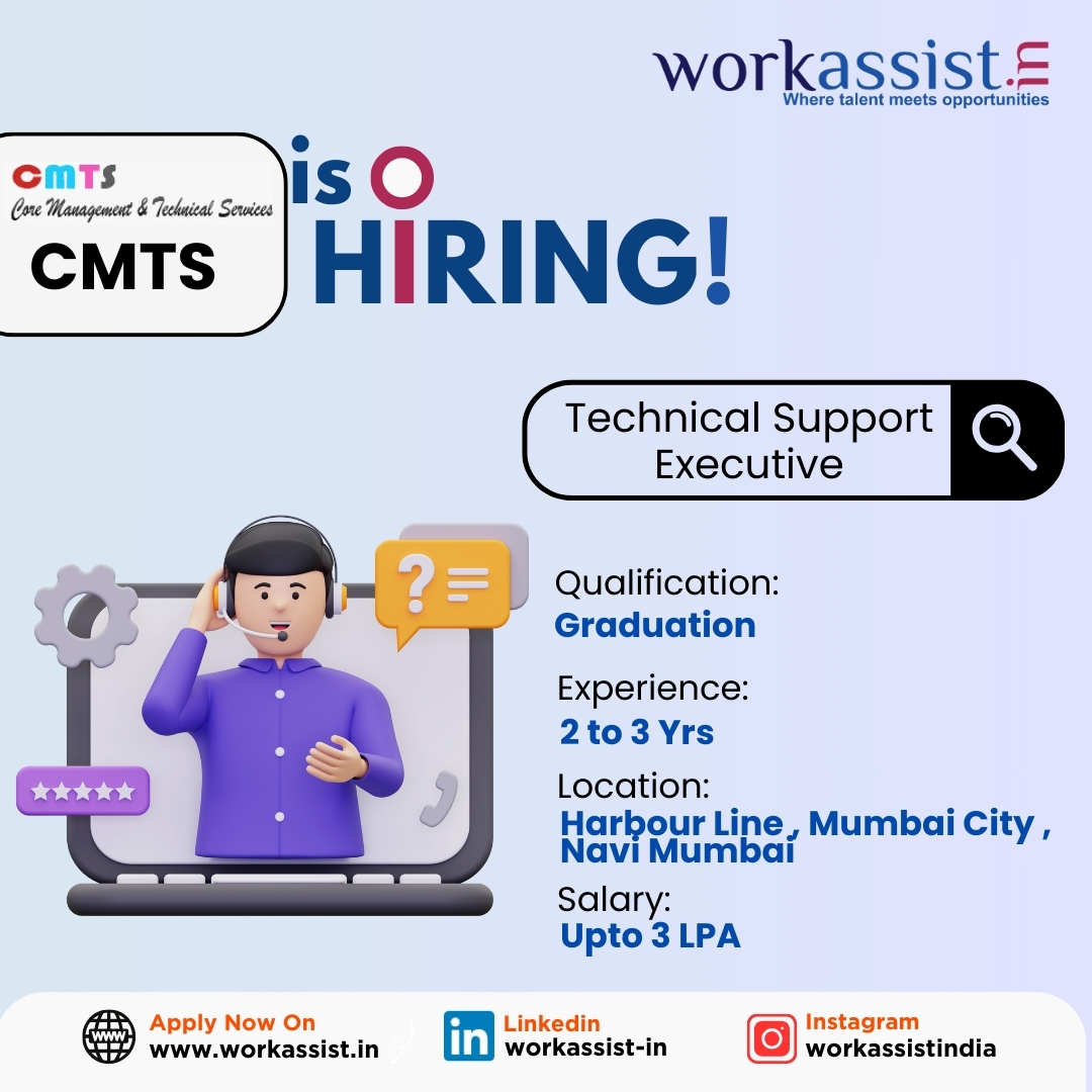 CMTS is hiring for a Technical Support Executive through Workassist. Apply Now: bit.ly/4a6QYbp

Visit Our Telegram Channel: t.me/workassistjobs

#newjobalert #workassist #HiringNow #Careers #JobOpenings #technicalsupport #technicalsupportservices #support #executive