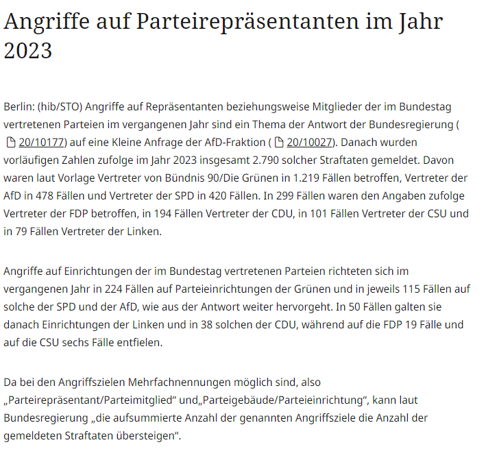 <a href="/WeissAfD/">Thorsten Weiß, MdA</a> Statt wie üblich in die Opferrolle zu gehen, wie erklären sie denn dann diese kleine Anfrage der AfD an den Deutschen Bundestag?

Lüge oder Dummheit, und zwar bewusste Dummheit.

Die AfD ist der politische Arm des Rechtsextremismus. Die Parteienfinanzierung gehört sofort entzogen
