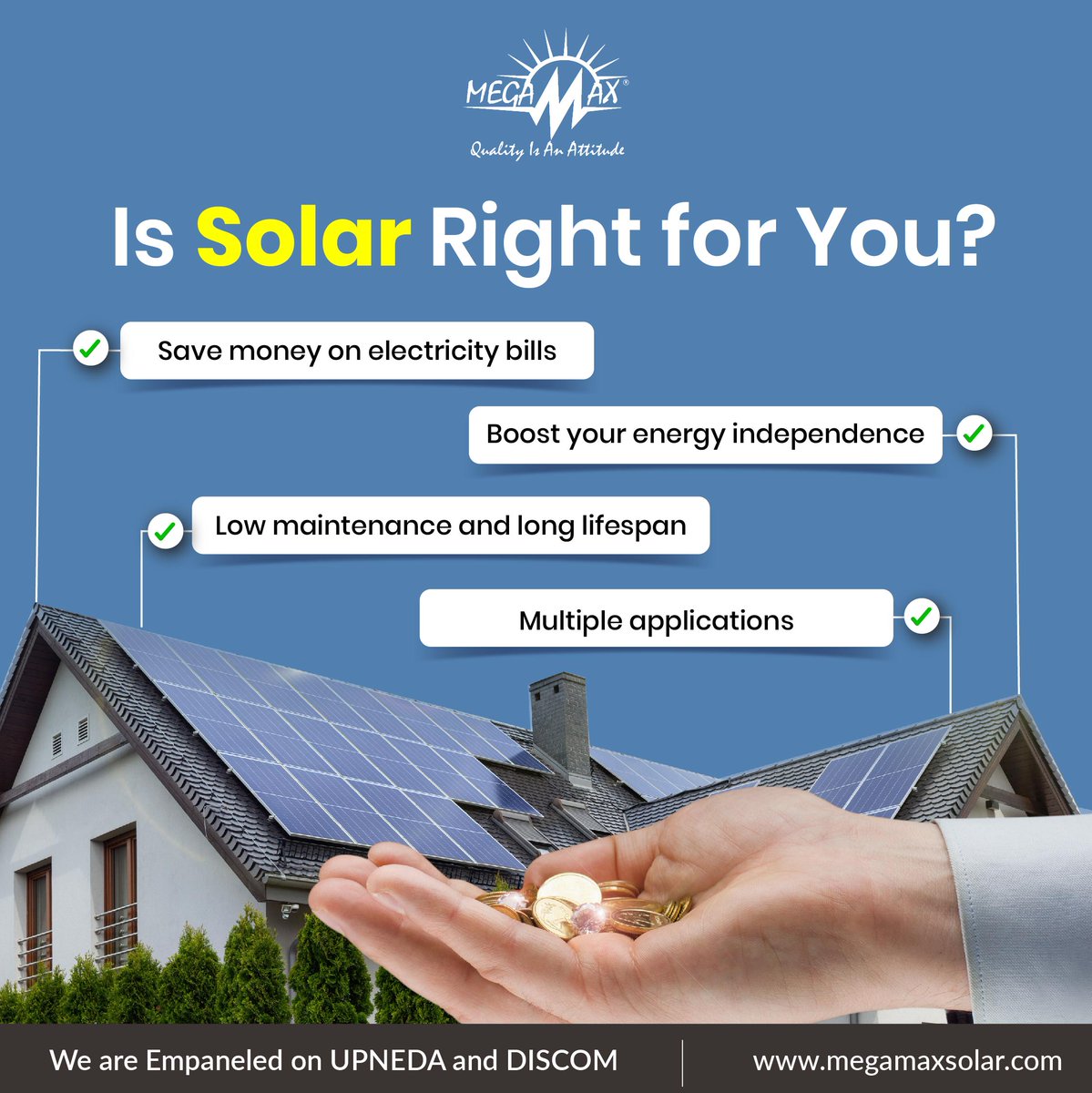 One Roof, Endless Advantages: Go Solar!

megamaxsolar.com

#solarservices #solarsolutions #megamaxsolar #benefitsofsolar #rooftopsolar #greenenergy #solarpanelinstallation #investinsolar #investinfuture  #cleanenergy #selectsolar #gogreen #savegreen