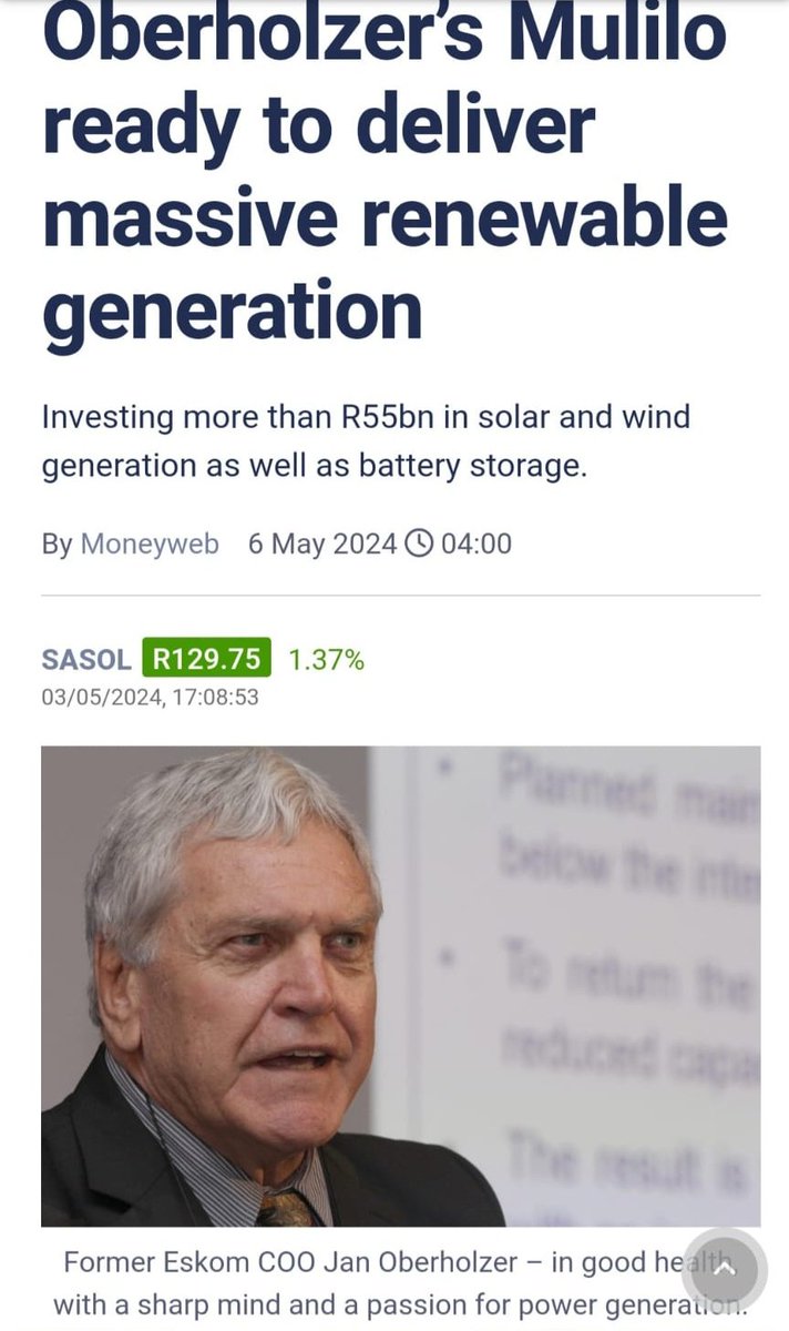 Oberholzer and De Ruyter helped destroy Eskom so they can profit from Renewables.

Along with Radebe, Motsepe, Ramaphosa and their associates.