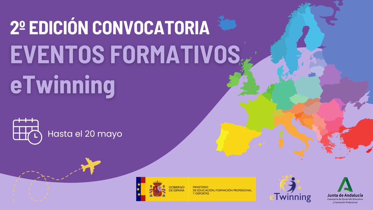 📢 Abierta la convocatoria para asistir a eventos de formación #eTwinning en su 2ª edición.

🗓️ Hasta el 20 de mayo.
👉 educacionfpydeportes.gob.es/servicios-al-c…

Más información 👉 etwinning.es/wp-content/upl…

#pluriAnd