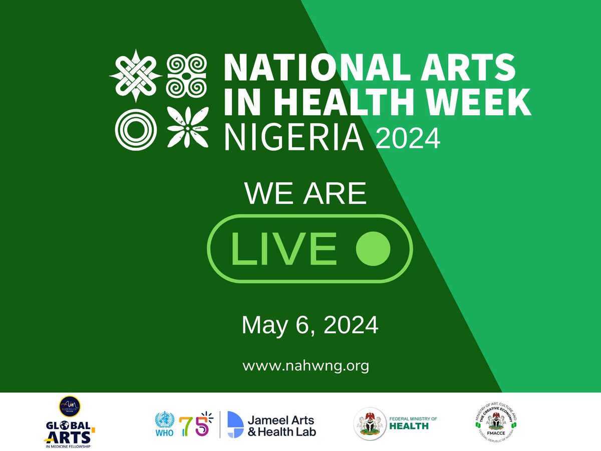 The National Arts in Health Week Nigeria, third edition is live.
Join us for a week of arts and health activations, creative engagements, masterclasses, round table discussions, art exhibition, research presentations, performances. 
Register with this link linktr.ee/nahwngprojects