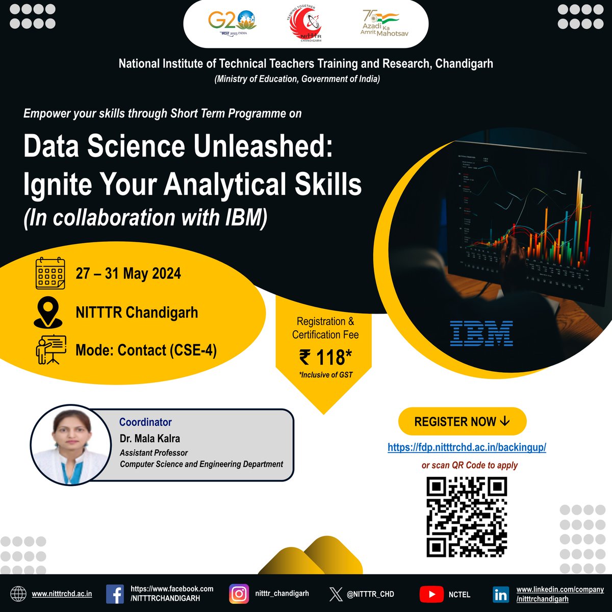 Join us for a 1 Week course on Data Science Unleashed: Ignite Your Analytical Skills (In collaboration with IBM) to be organized by the CSE Dept. from 27-31 May'24. Interested faculty & staff members may apply at fdp.nitttrchd.ac.in/backingup/ #nitttrchd #DataScience #DataAnalytics #IBM