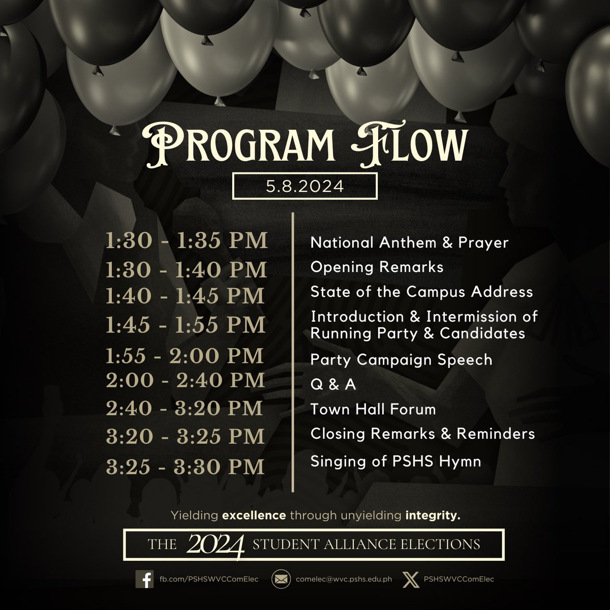 PSHSWVCComElec's tweet image. 𝗪𝗛𝗔𝗧&apos;𝗦 𝗡𝗘𝗪 𝗪𝗜𝗧𝗛 𝗧𝗛𝗜𝗦 𝗬𝗘𝗔𝗥&apos;𝗦 𝗚𝗥𝗔𝗡𝗗 𝗥𝗔𝗟𝗟𝗬⁉

Hey, scholars! 💥 Excited to enter the New Auditorium and enjoy the sweet, sweet aircon❓Check out the program flow below and the new exciting mechanics we have prepared for you for this year&apos;s Grand Rally!