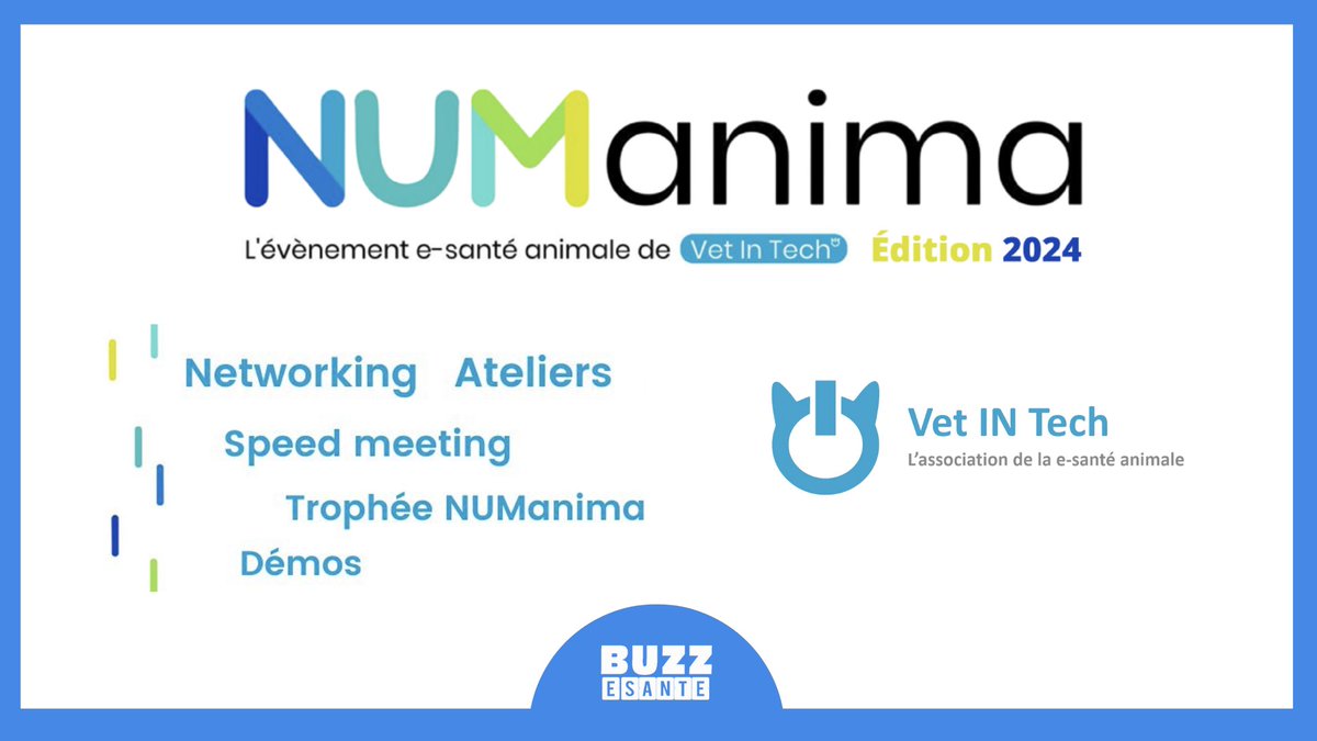 📅 La e-santé animale vous intéresse ? Rendez-vous à NUManima les 26 et 27 juin ! Rejoignez l’association @vetintech pour décrypter la e-santé animale. 👉 Informations et inscription : buzz-esante.fr/la-e-sante-ani… #numanima #santeanimale #esante