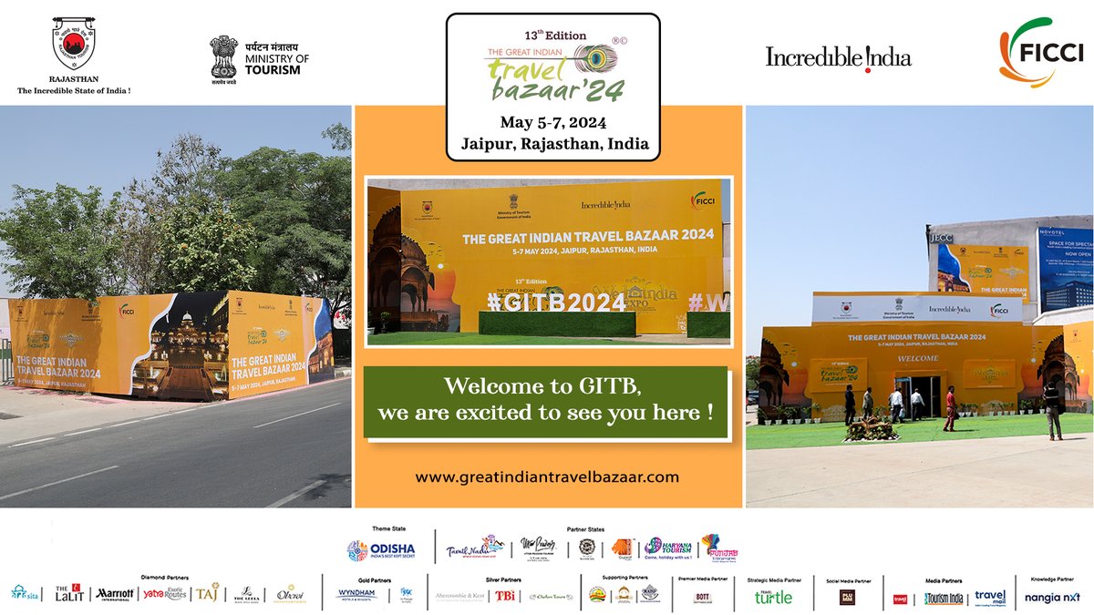 Welcome to GITB! Step into our vibrant bazaar, where excitement awaits at every turn. Thrilled to have you with us!🌟🎉
@LPTIJ @BOTT_Tweets @travelturtlemag @tourismgoi @ficci_india @my_rajasthan @incredibleindia 

#GITB2024 #GITB #MinistryofTourism #FICCI