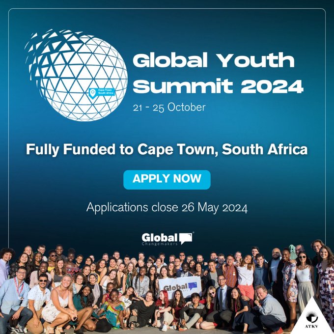🚨#OpportunityAlert: Fully Funded Global Youth Summit 2024  
📍Cape Town, South Africa🇿🇦 
🗓️Deadline: May 26 
🔗shorturl.at/NO012