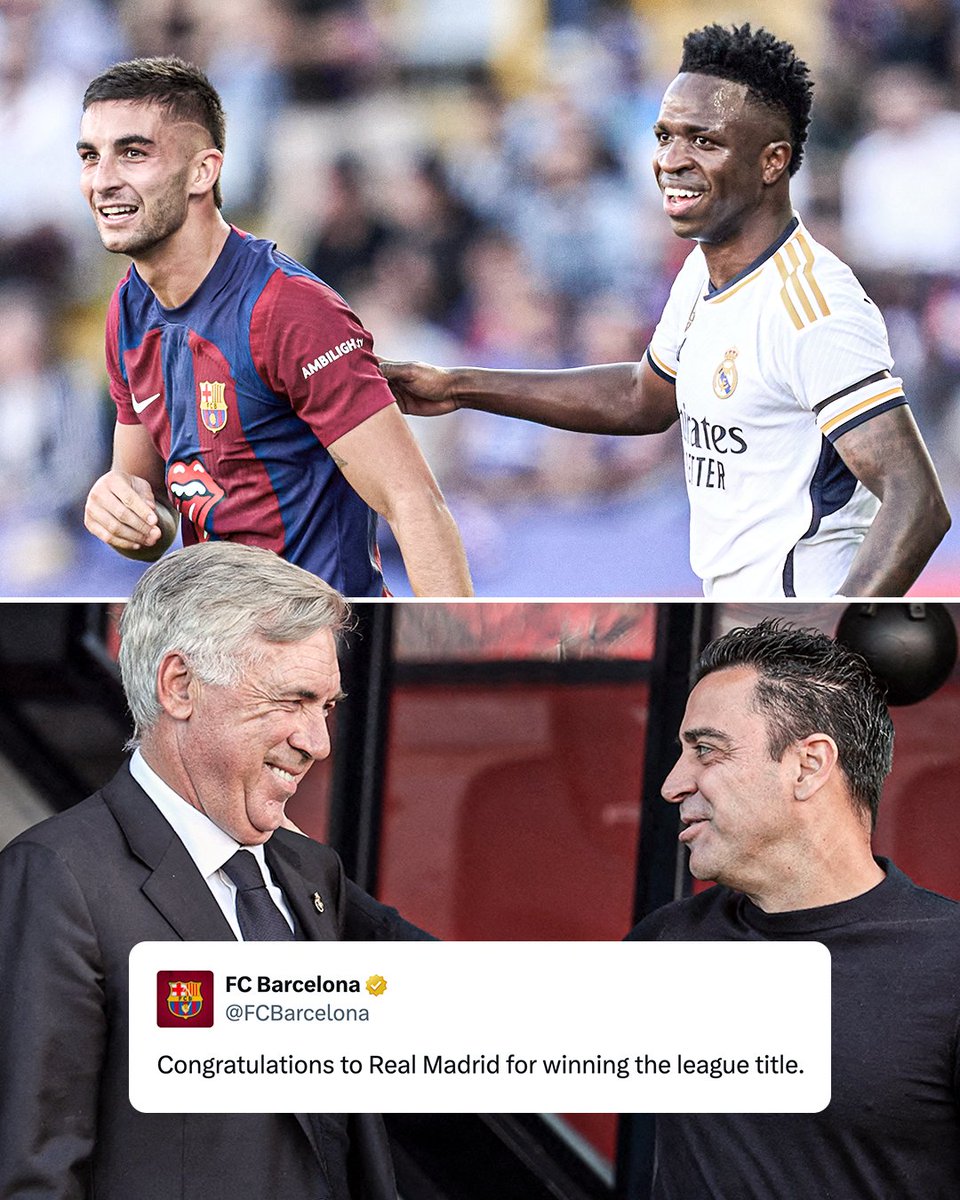 Barcelona congratulated Real Madrid for winning the LALIGA title this season 🤝

Respect between two of football's greatest rivals 👏