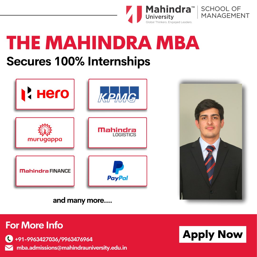 Proud Announcement: 100% Internship Placement for <a href="/MahindraUni/">Mahindra University</a> Founding MBA Batch!
Congratulations to our MBA students! We're excited to see you make your mark in the world of business.
#mba #internships #mbaprogram #FoundingBatch
#placement