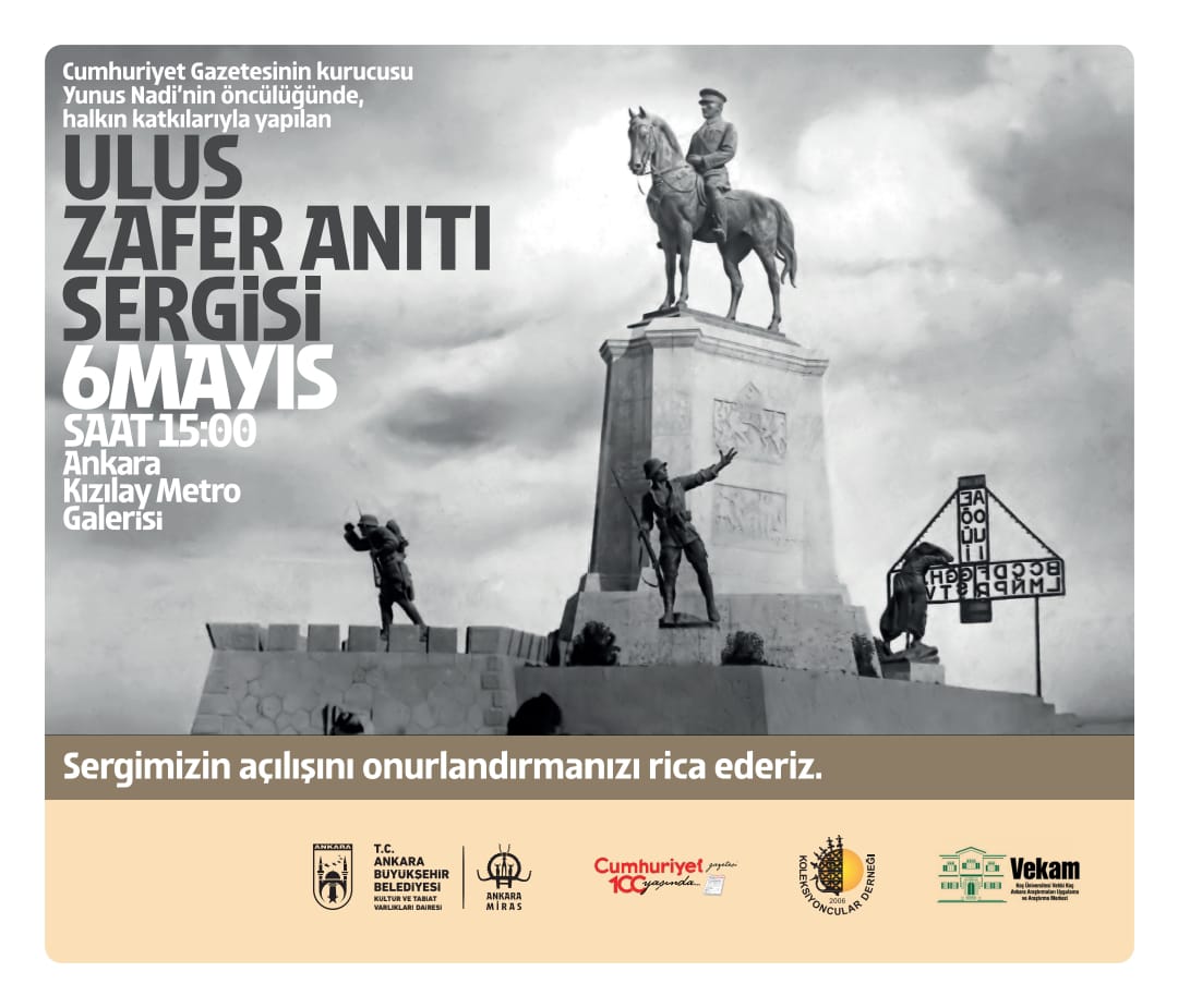 Cumhuriyet Gazetesinin kurucusu Yunus Nadi’nin öncülüğünde, halkın katkılarıyla gerçekleşen, “Ulus Zafer Anıtı Sergisi”ne tüm halkımız davetlidir. 🗓️ 6 - 22 Mayıs 📍Kızılay Metro Sanat Galerisi