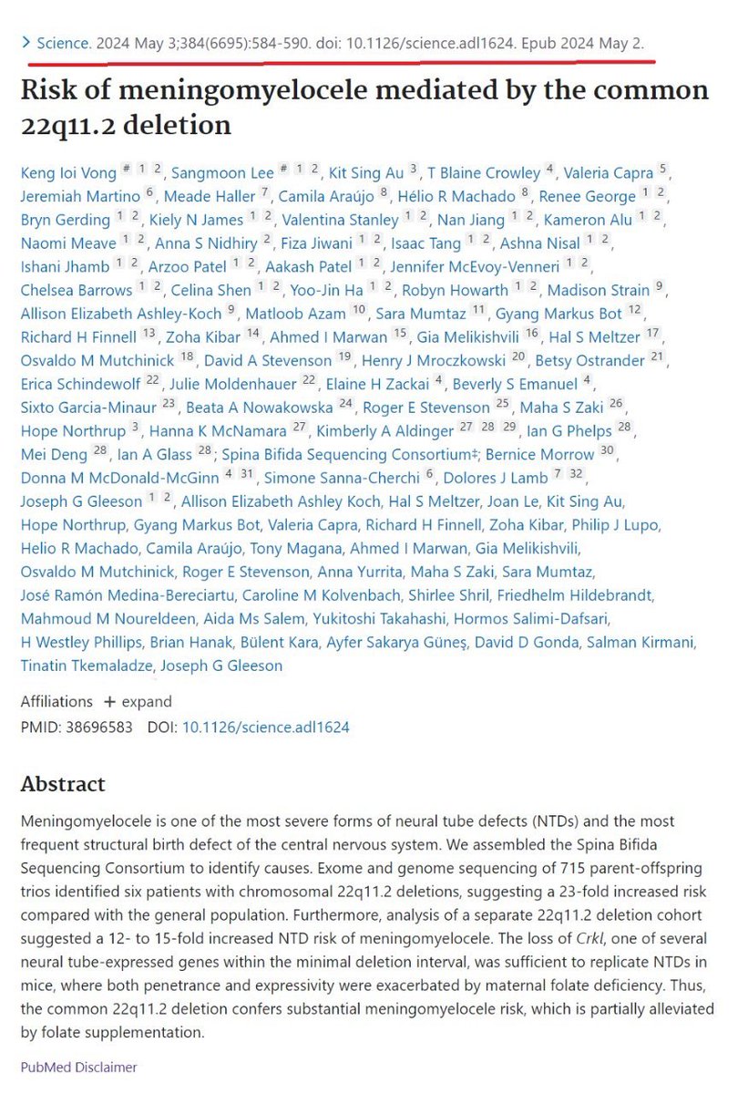 Honored to be the part of Spina Bifida Sequencing Consortium and contribute to this wonderful study about the risk of meningomyelocele in 22q11.2 deletions #digeorgesyndrome #22q11.2 #NTD 
@jogleeson_ucsd