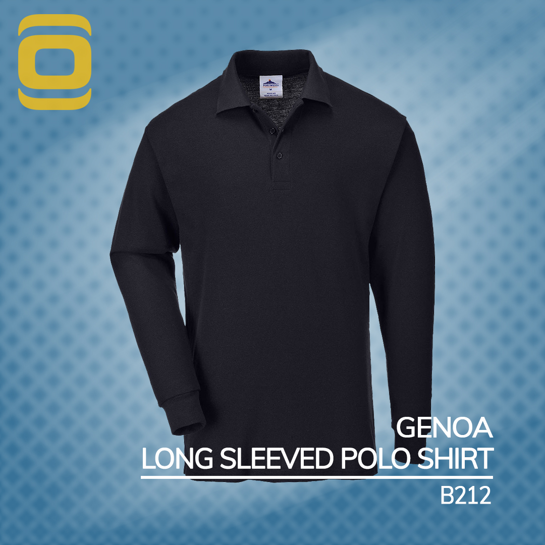 B212 - Genoa Long Sleeved Polo Shirt

This stylish and practical long sleeved polo shirt offers full upper body comfort for casual wear. Classic features include a rib knitted collar and cuffs, a three button placket and matching buttons. A heavyweight polyester cotton mix