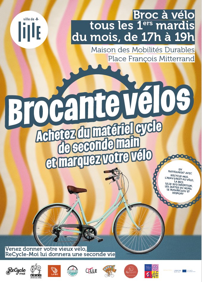 📢 Broc’ à vélo mensuelle - Maison des Mobilités durables - @lillefrance 

📆  Mardi 7 mai de 17h00 à 19h00 📌  Place François Mitterrand à Lille

lille.fr/Lille-a-velo/L…