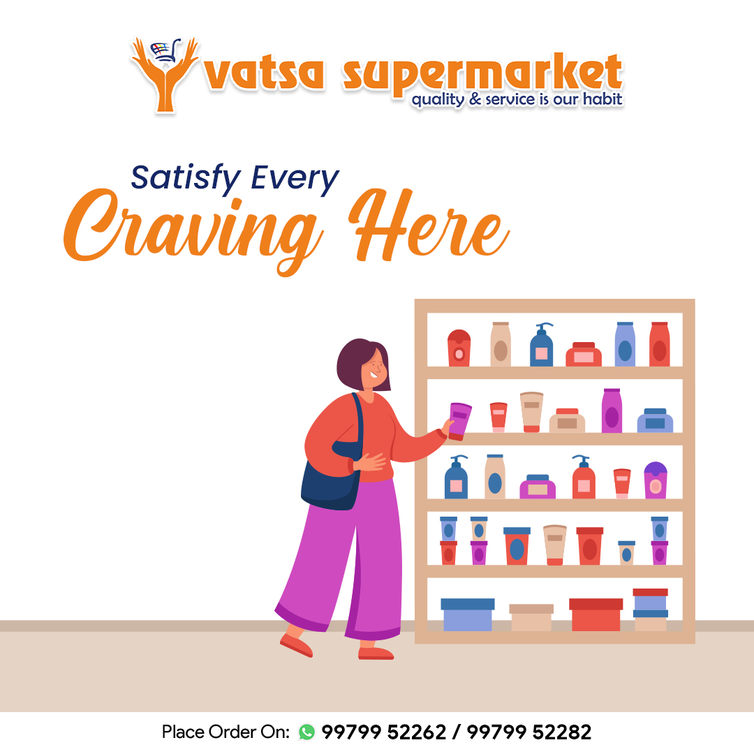 Whatever you're in the mood for, you'll find it at Vatsa Supermarket.
.
#Vatsasupermarket #craving #beststore #Supermart #groceries #BestServices #onlineshoppingstore #delivering #Extraordinary #freshingredients #specialoffers #hygineproducts #onlineshopping #deliveryservice