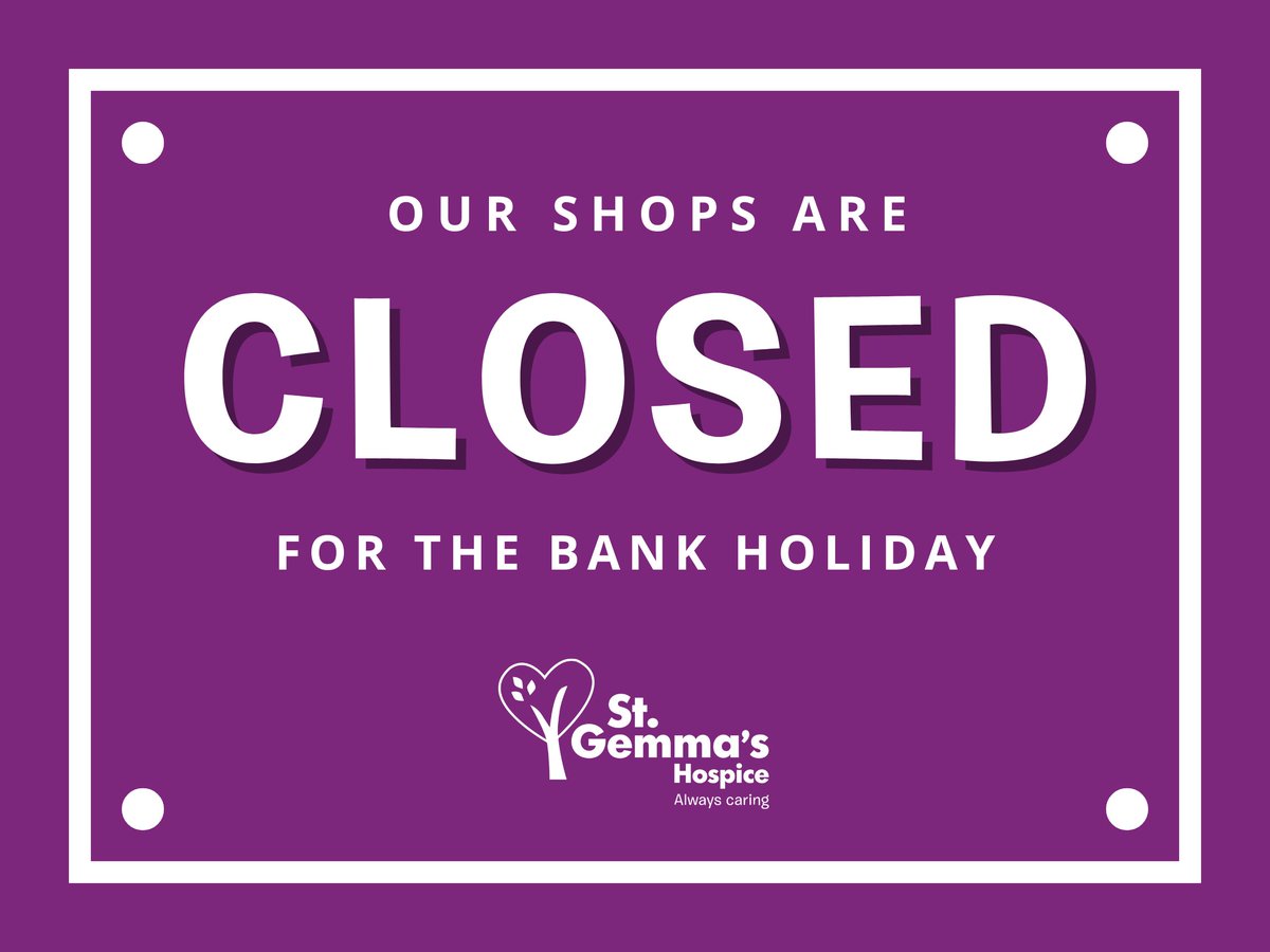 Our charity shops are closed today for the bank holiday. See you again tomorrow! P.S. Please remember that this means we can't accept your generous donations today.