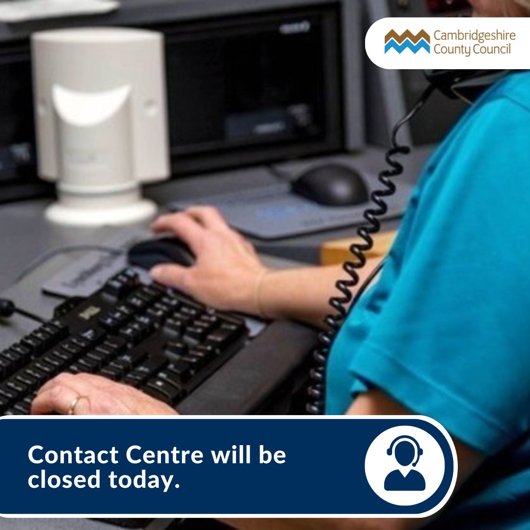 Our customer contact centre is closed today for the #BankHoliday You can still access many council services online at cambridgeshire.gov.uk Find out how to report an emergency situation here: cambridgeshire.gov.uk/council/contac… Wishing all #Cambridgeshire residents an enjoyable day.